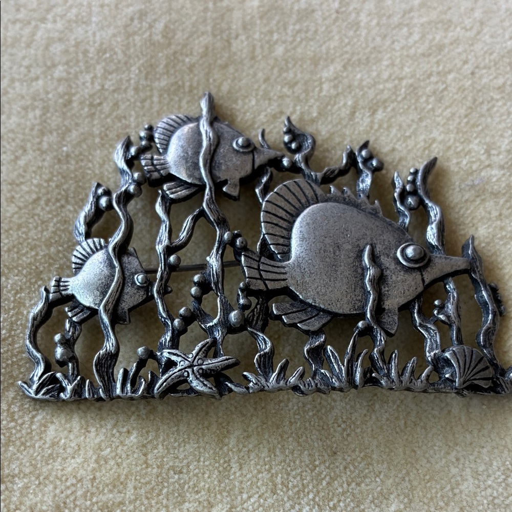Silver-Tone Fish Reef Brooch - Nautical Women's Jewelry